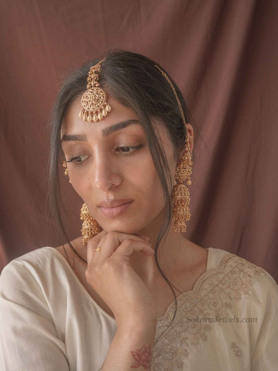 Royal Filigree Sahara Jhumka & Tikka Set - SOKORA JEWELSRoyal Filigree Sahara Jhumka & Tikka Set