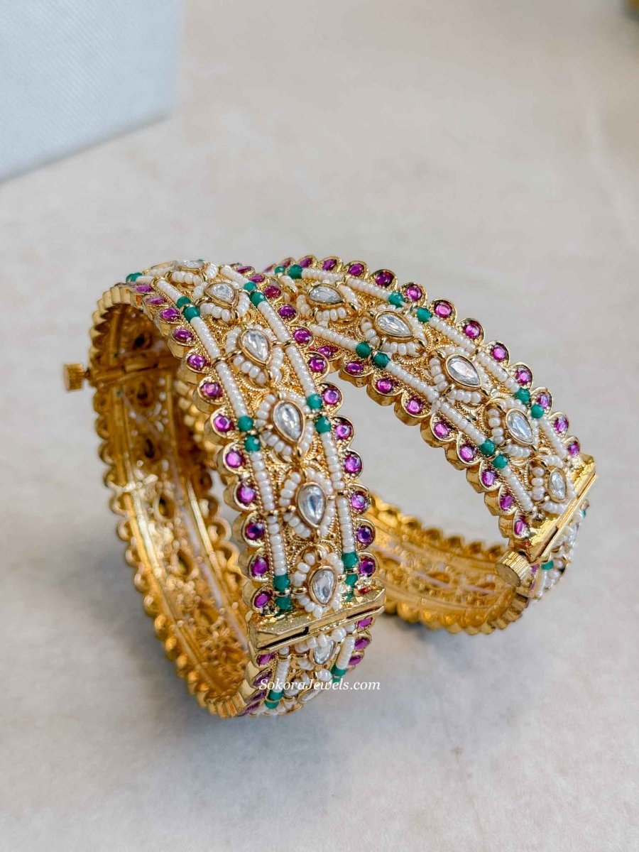 Royal Kundan Kada Bangles – (Sold as Pair) - SOKORA JEWELSRoyal Kundan Kada Bangles – (Sold as Pair)BANGLES