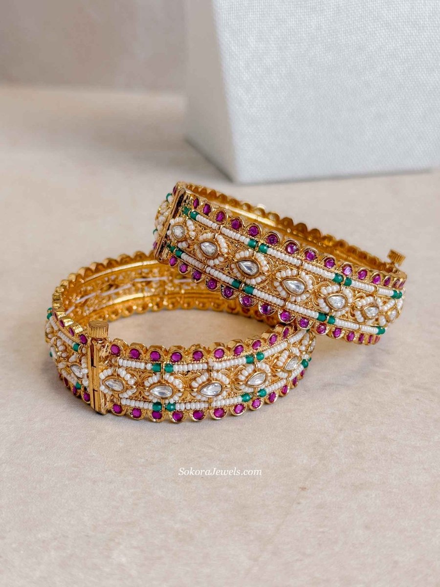 Royal Kundan Kada Bangles – (Sold as Pair) - SOKORA JEWELSRoyal Kundan Kada Bangles – (Sold as Pair)BANGLES