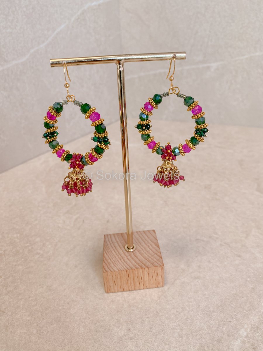 Ruby and Green Jhumka Hoops - SOKORA JEWELSRuby and Green Jhumka Hoops