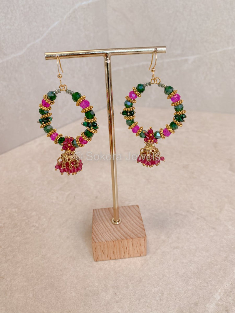 Ruby and Green Jhumka Hoops - SOKORA JEWELSRuby and Green Jhumka Hoops