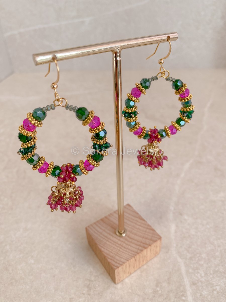 Ruby and Green Jhumka Hoops - SOKORA JEWELSRuby and Green Jhumka Hoops