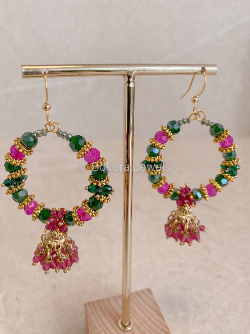 Ruby and Green Jhumka Hoops - SOKORA JEWELSRuby and Green Jhumka Hoops