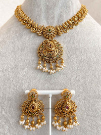 Ruby and Green Pendant Necklace Set - SOKORA JEWELSRuby and Green Pendant Necklace Set
