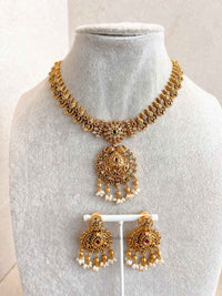 Ruby and Green Pendant Necklace Set - SOKORA JEWELSRuby and Green Pendant Necklace Set