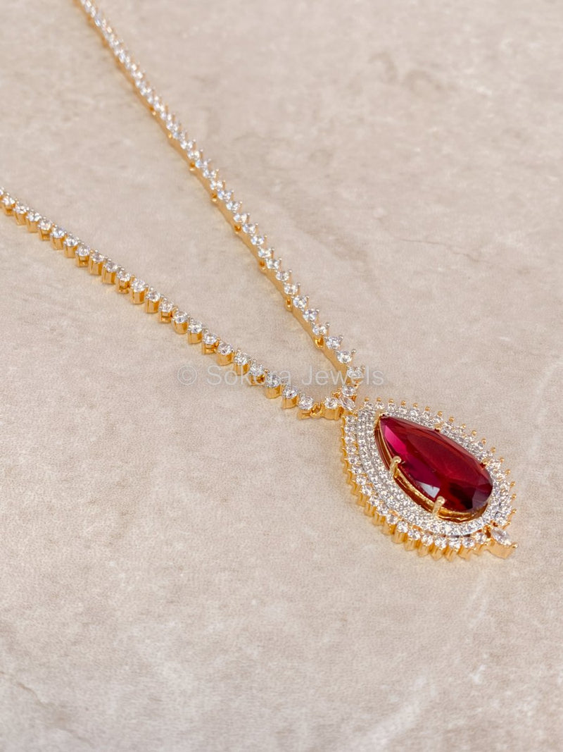 Ruby Drop Diamante Set - Gold/Clear - SOKORA JEWELSRuby Drop Diamante Set - Gold/ClearNECKLACE SETS