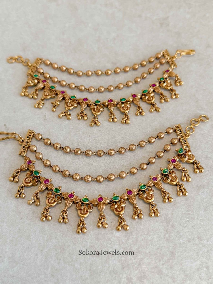 Ruby & Green Earring chains - SOKORA JEWELSRuby & Green Earring chainsEARRINGS