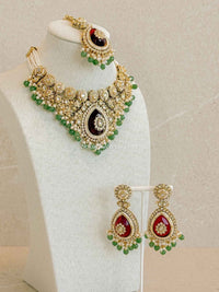 Ruby & Green Faux Kundan Choker Set - SOKORA JEWELSRuby & Green Faux Kundan Choker Set