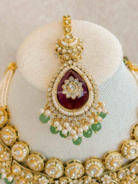 Ruby & Green Faux Kundan Choker Set - SOKORA JEWELSRuby & Green Faux Kundan Choker Set