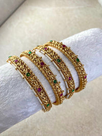 Ruby & Green Gem Detail Bangles - Set of 4 - SOKORA JEWELSRuby & Green Gem Detail Bangles - Set of 4BANGLES