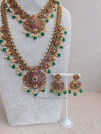 Ruby & Green Guttapusalu Bridal Set with Green Beads - SOKORA JEWELSRuby & Green Guttapusalu Bridal Set with Green Beads