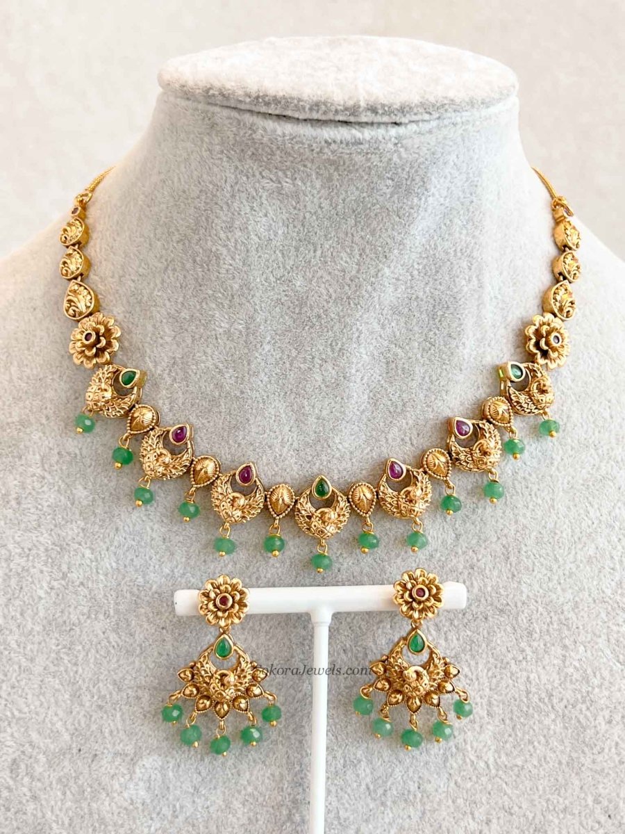 Ruby & Green Peacock Necklace Set - SOKORA JEWELSRuby & Green Peacock Necklace Set