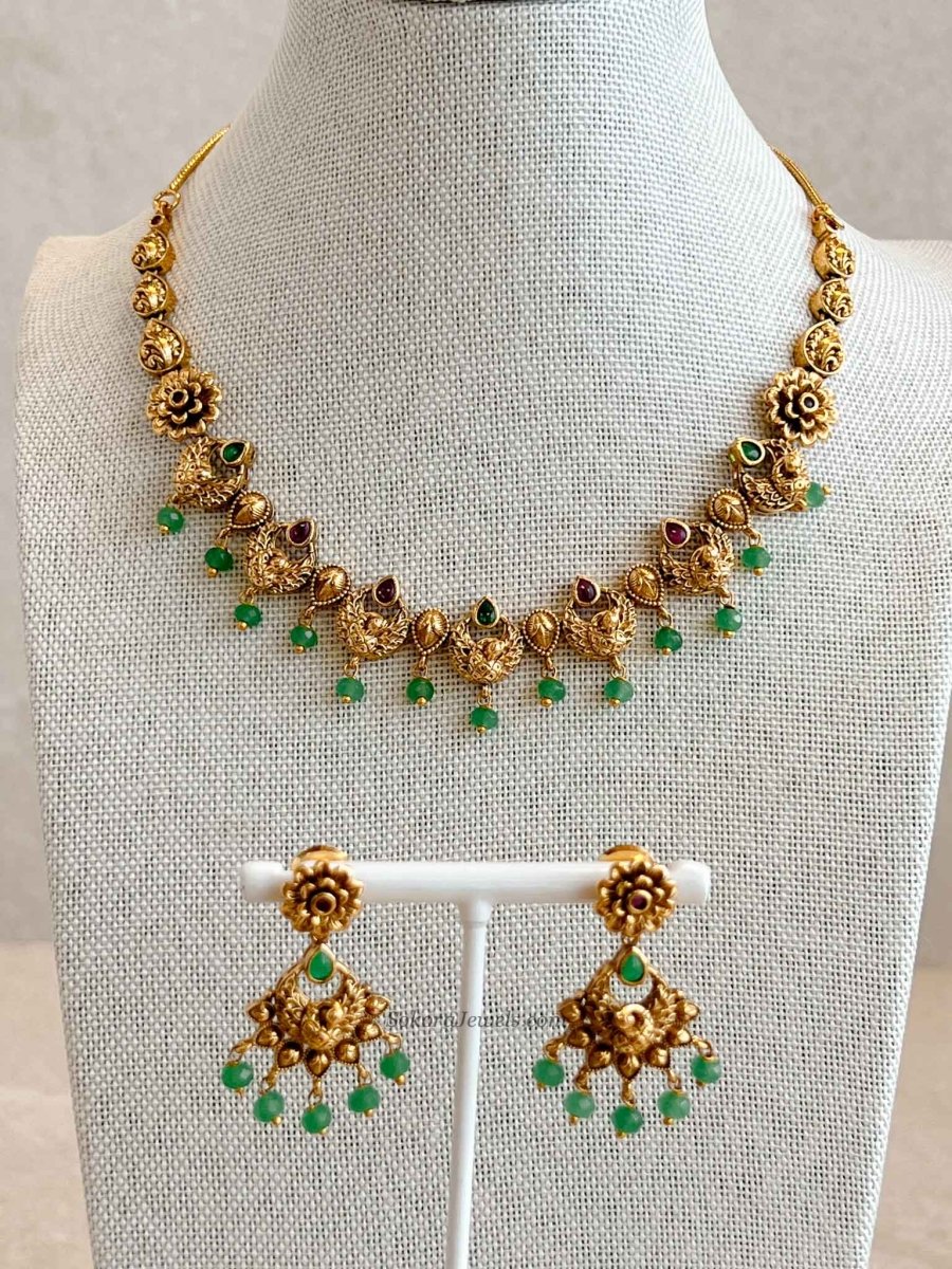 Ruby & Green Peacock Necklace Set - SOKORA JEWELSRuby & Green Peacock Necklace Set