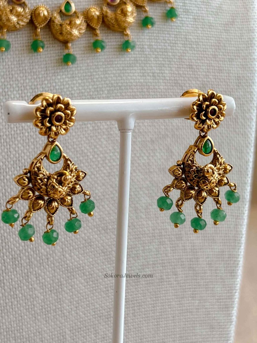 Ruby & Green Peacock Necklace Set - SOKORA JEWELSRuby & Green Peacock Necklace Set