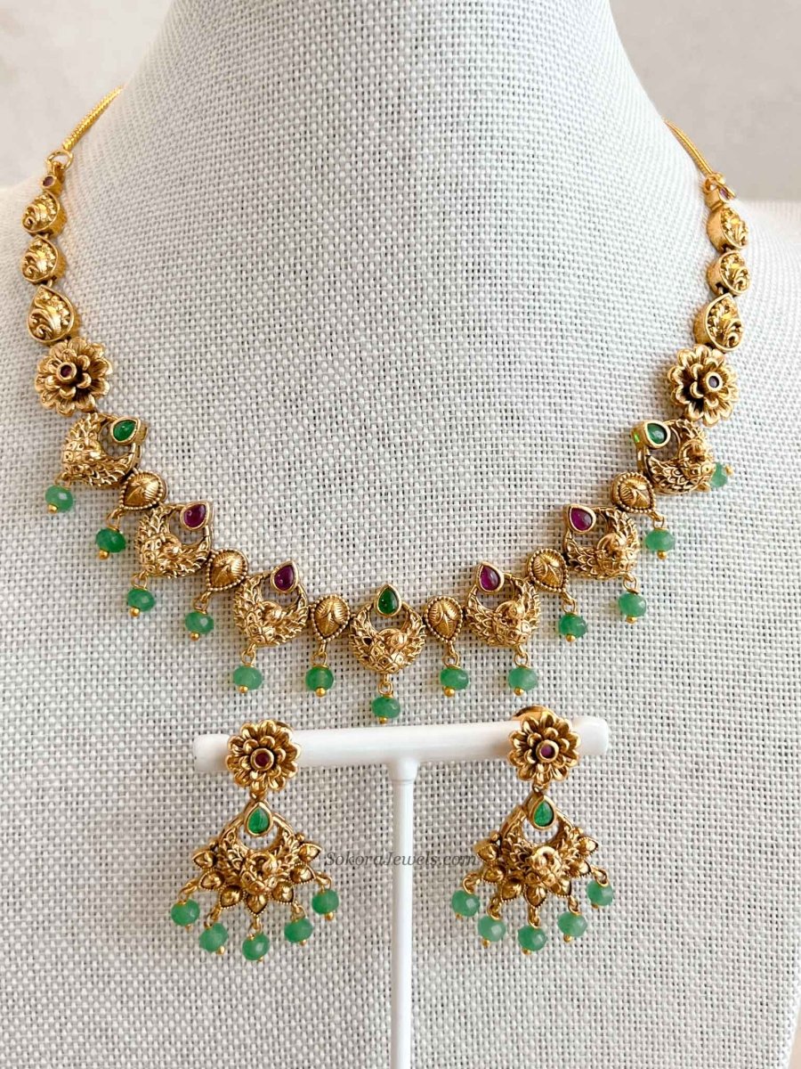 Ruby & Green Peacock Necklace Set - SOKORA JEWELSRuby & Green Peacock Necklace Set