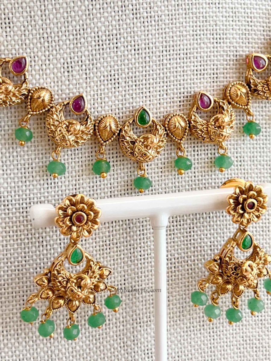 Ruby & Green Peacock Necklace Set - SOKORA JEWELSRuby & Green Peacock Necklace Set
