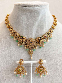 Ruby & Green Peacock Necklace Set - SOKORA JEWELSRuby & Green Peacock Necklace Set