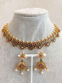 Ruby & Green Pearl Necklace Set - SOKORA JEWELSRuby & Green Pearl Necklace Set