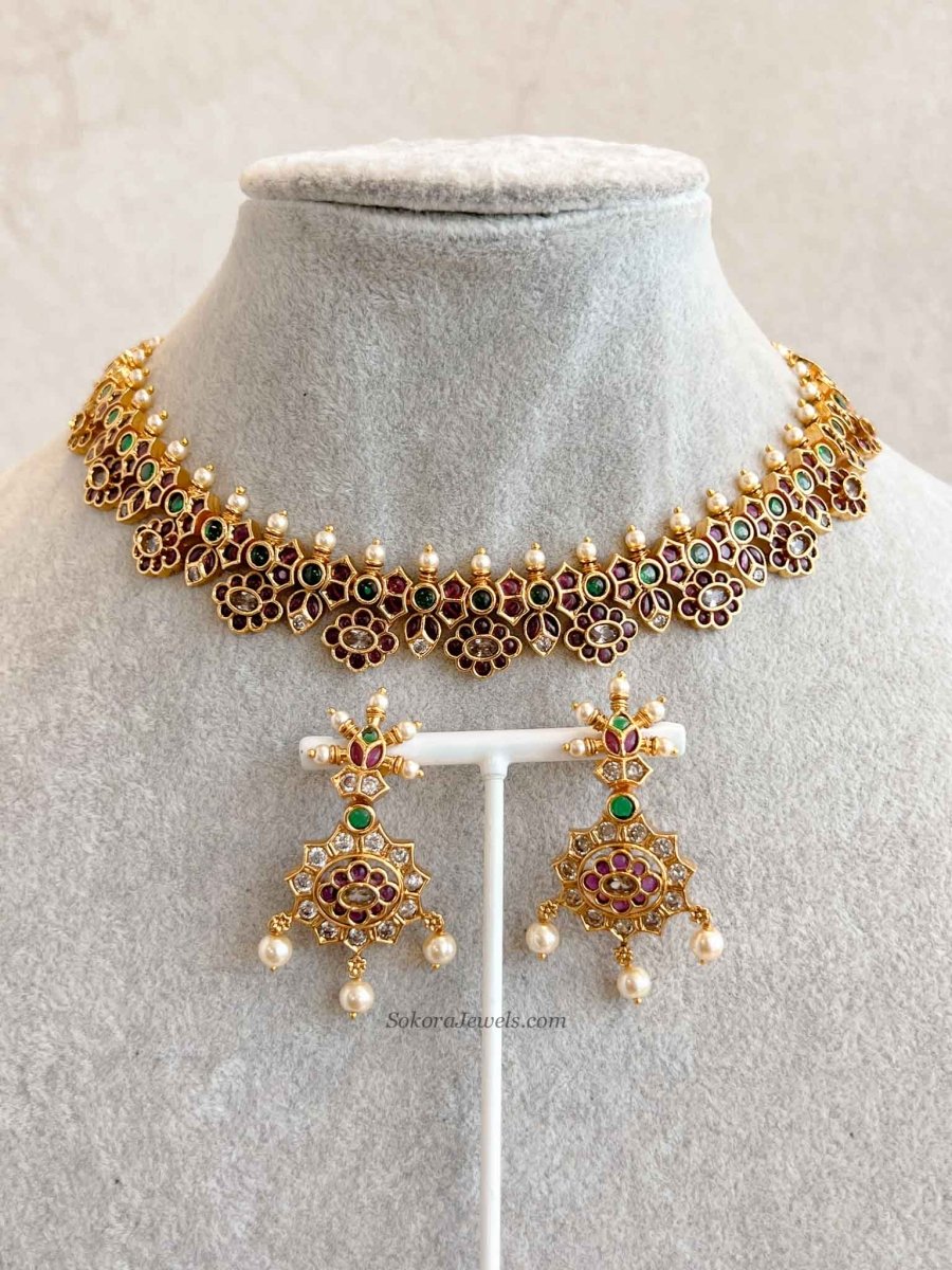 Ruby & Green Pearl Necklace Set - SOKORA JEWELSRuby & Green Pearl Necklace Set