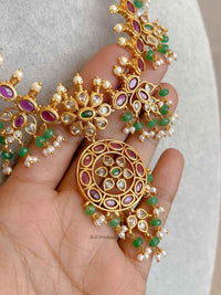 Ruby & Green Pearl Necklace Set with Pendant - SOKORA JEWELSRuby & Green Pearl Necklace Set with Pendant