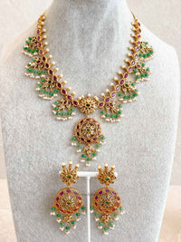 Ruby & Green Pearl Necklace Set with Pendant - SOKORA JEWELSRuby & Green Pearl Necklace Set with Pendant