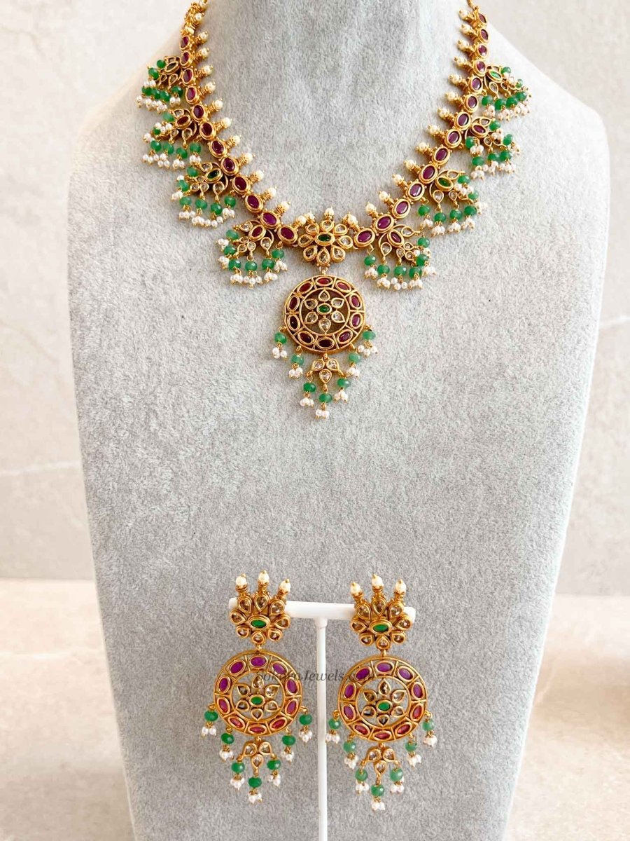 Ruby & Green Pearl Necklace Set with Pendant - SOKORA JEWELSRuby & Green Pearl Necklace Set with Pendant