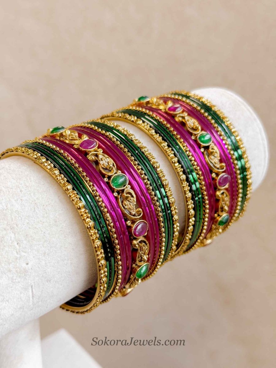 Ruby Green Temple Bangle set - SOKORA JEWELSRuby Green Temple Bangle setBANGLES