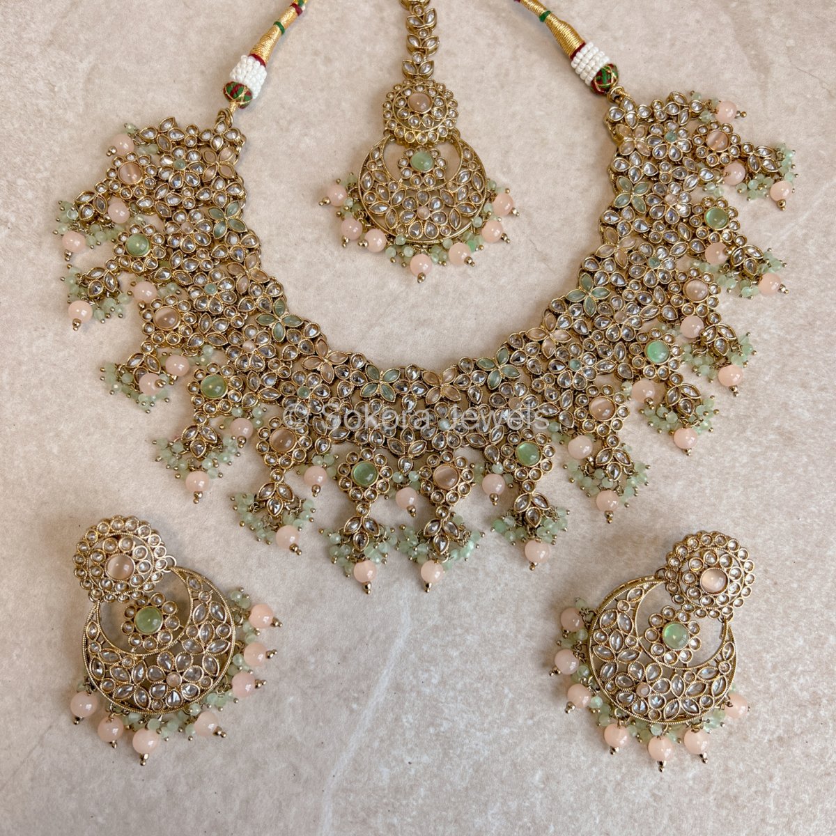 Rupa Necklace set - Peach/Mint - SOKORA JEWELSRupa Necklace set - Peach/Mint