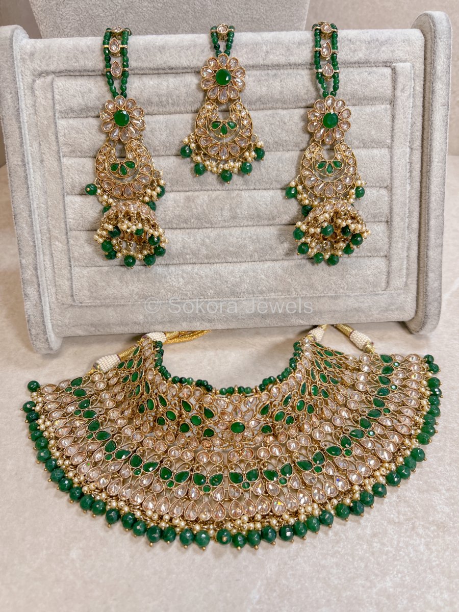 Rupi Bridal Choker set in Green - SOKORA JEWELSRupi Bridal Choker set in Green