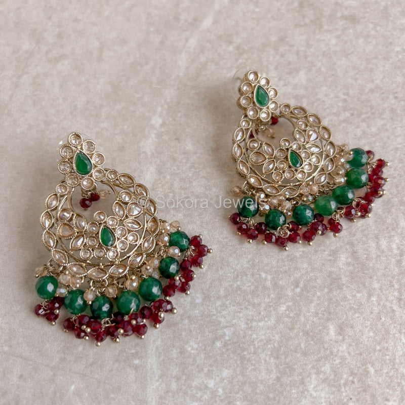 Saba Earrings - Maroon + Green - SOKORA JEWELSSaba Earrings - Maroon + Green