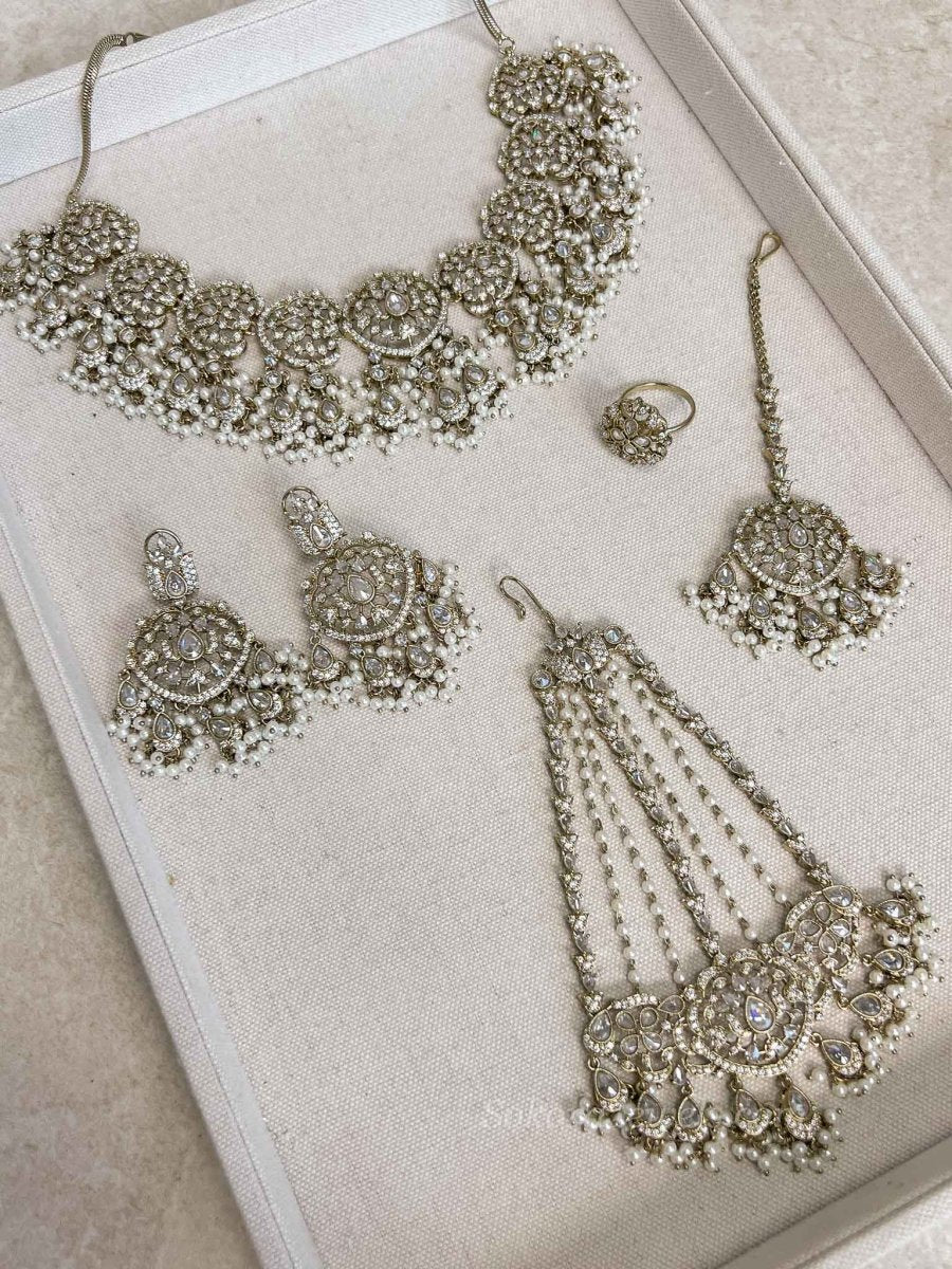 Sahar American Diamond Bridal Jewellery Set with Jhumar & Ring - SOKORA JEWELSSahar American Diamond Bridal Jewellery Set with Jhumar & Ring