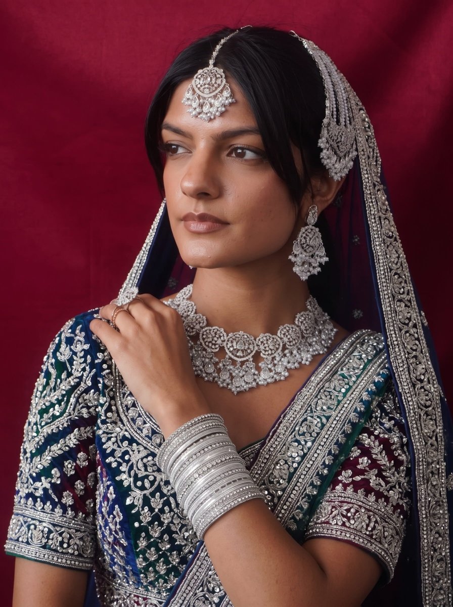 Sahar American Diamond Bridal Jewellery Set with Jhumar & Ring - SOKORA JEWELSSahar American Diamond Bridal Jewellery Set with Jhumar & Ring
