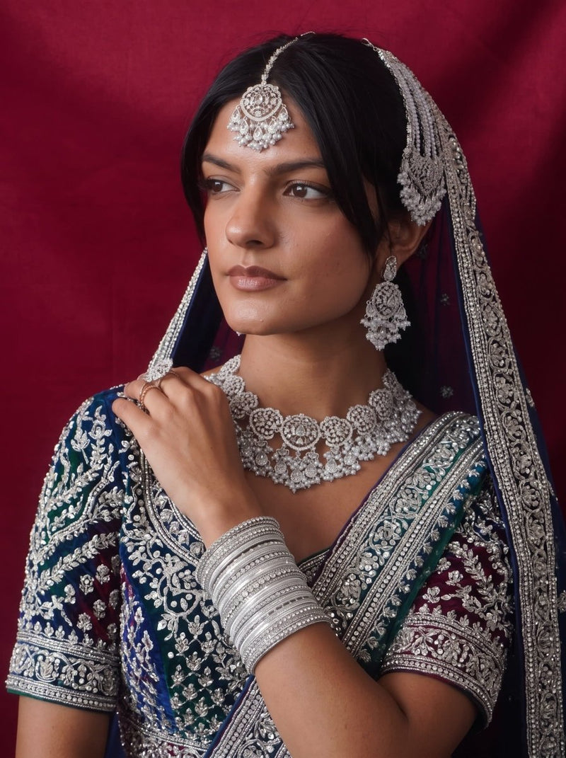 Sahar American Diamond Bridal Jewellery Set with Jhumar & Ring - SOKORA JEWELSSahar American Diamond Bridal Jewellery Set with Jhumar & Ring