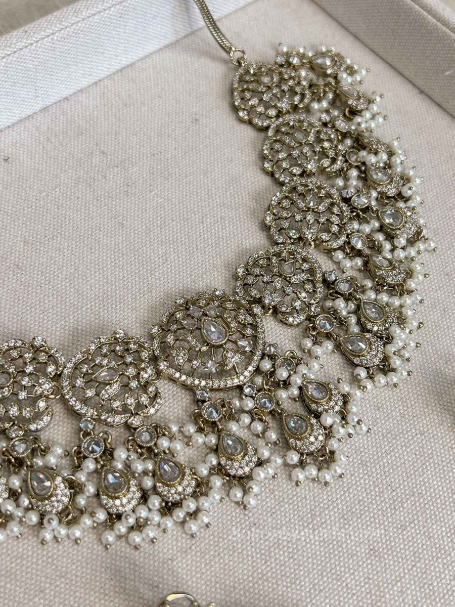 Sahar American Diamond Bridal Jewellery Set with Jhumar & Ring - SOKORA JEWELSSahar American Diamond Bridal Jewellery Set with Jhumar & Ring