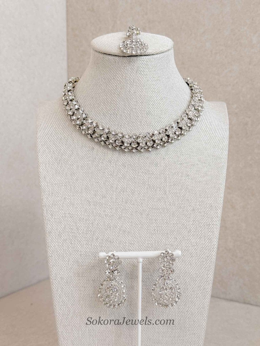 Saira Small Silver Necklace Set - SOKORA JEWELSSaira Small Silver Necklace SetNECKLACE SETS
