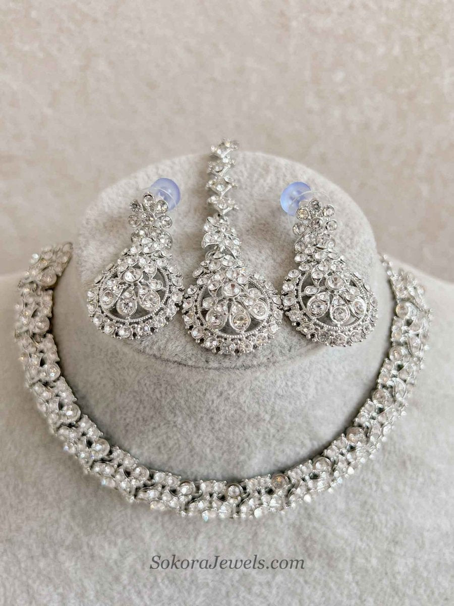 Saira Small Silver Necklace Set - SOKORA JEWELSSaira Small Silver Necklace SetNECKLACE SETS