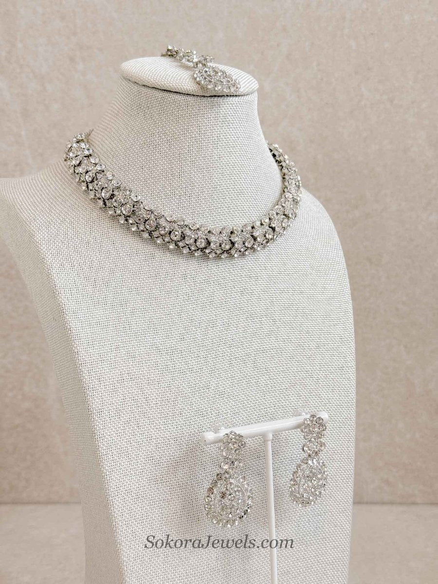 Saira Small Silver Necklace Set - SOKORA JEWELSSaira Small Silver Necklace SetNECKLACE SETS