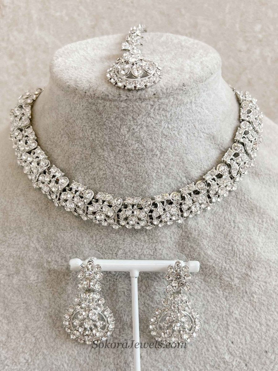 Saira Small Silver Necklace Set - SOKORA JEWELSSaira Small Silver Necklace SetNECKLACE SETS