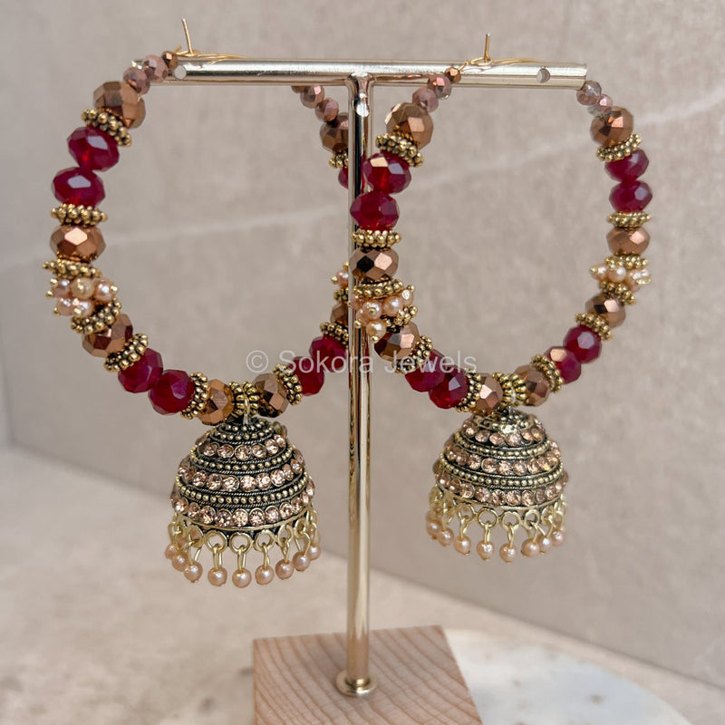 Samiya Hoop Earrings - Maroon - SOKORA JEWELSSamiya Hoop Earrings - Maroon