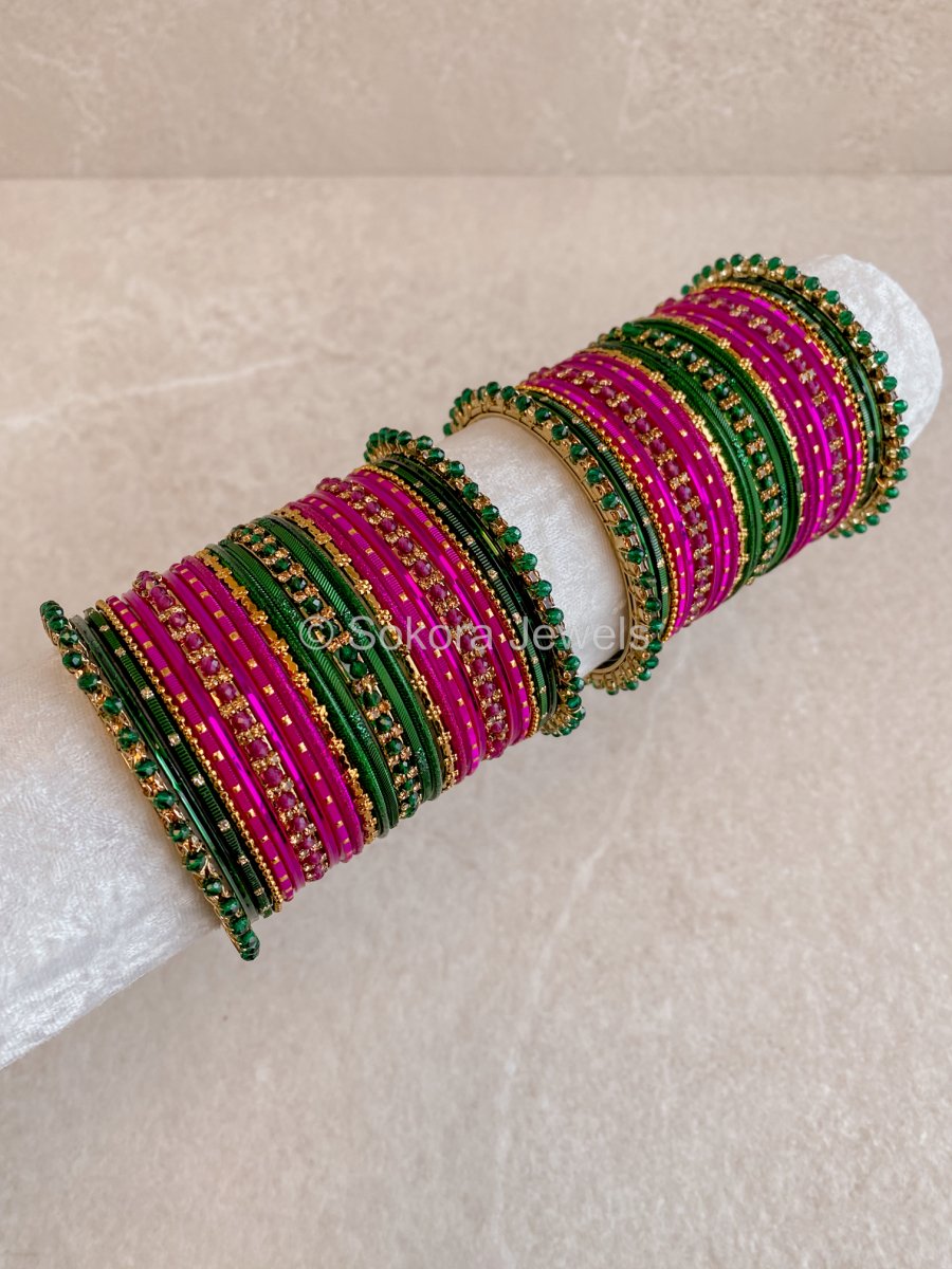 Samreen Bangle Set - Green & Pink - SOKORA JEWELSSamreen Bangle Set - Green & PinkBANGLES