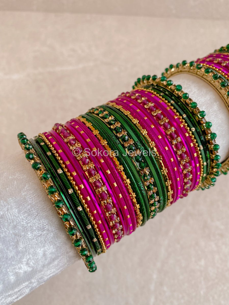 Samreen Bangle Set - Green & Pink - SOKORA JEWELSSamreen Bangle Set - Green & PinkBANGLES