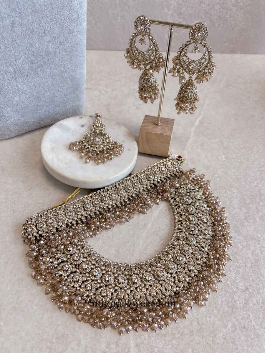 Sara Golden Double Necklace Bridal set - SOKORA JEWELSSara Golden Double Necklace Bridal set
