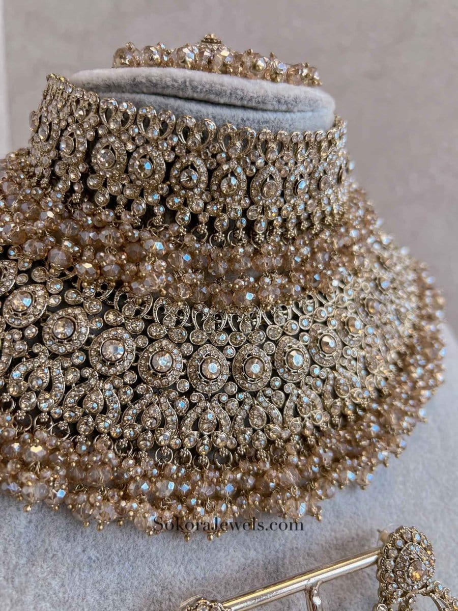 Sara Golden Double Necklace Bridal set - SOKORA JEWELSSara Golden Double Necklace Bridal set