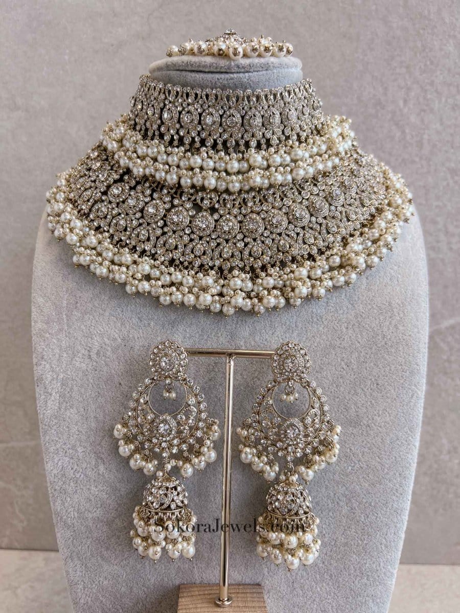 Sara Golden Double Necklace Bridal set - SOKORA JEWELSSara Golden Double Necklace Bridal set