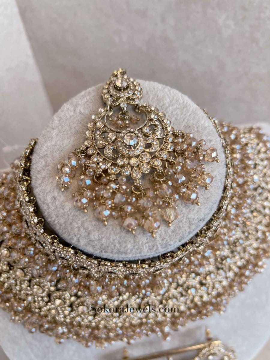 Sara Golden Double Necklace Bridal set - SOKORA JEWELSSara Golden Double Necklace Bridal set