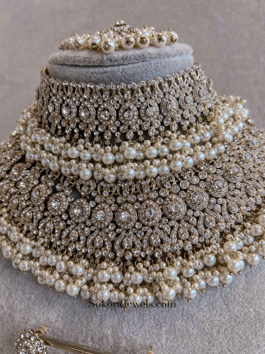 Sara Golden Double Necklace Bridal set - SOKORA JEWELSSara Golden Double Necklace Bridal set