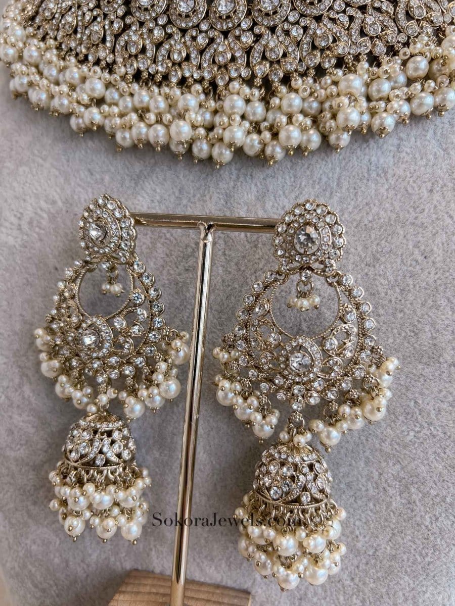 Sara Golden Double Necklace Bridal set - SOKORA JEWELSSara Golden Double Necklace Bridal set