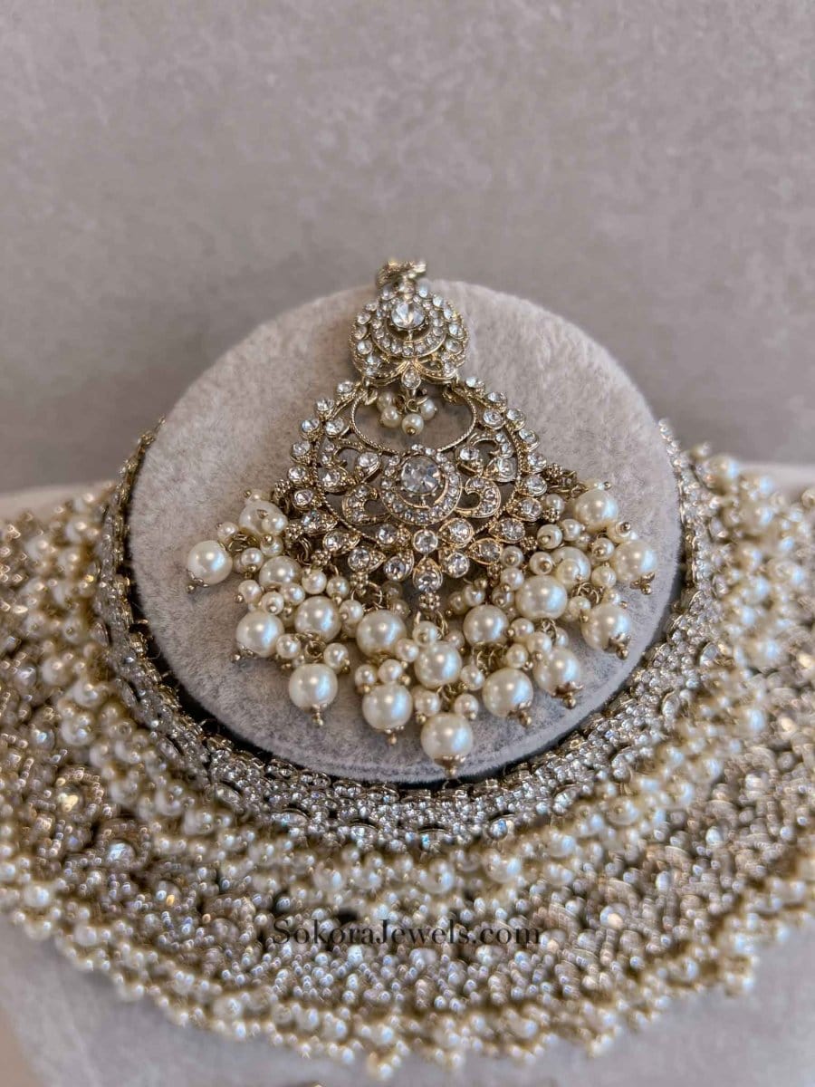 Sara Golden Double Necklace Bridal set - SOKORA JEWELSSara Golden Double Necklace Bridal set