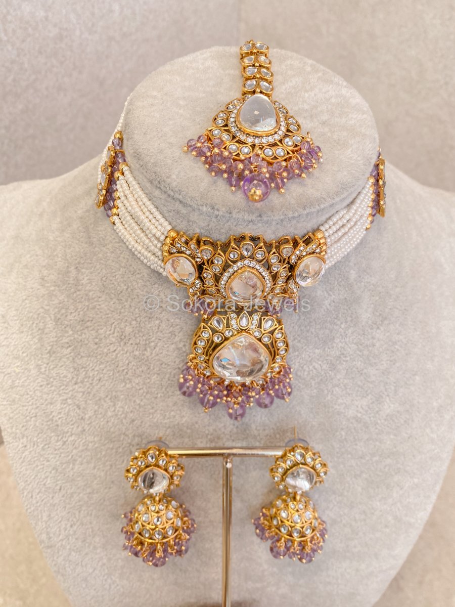 Sazwa Faux Kundan Choker Set - Purple - SOKORA JEWELSSazwa Faux Kundan Choker Set - Purple