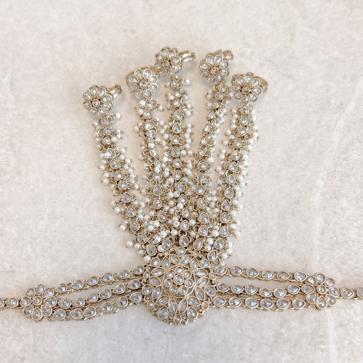 Seema Hand Harness - Pearl - SOKORA JEWELSSeema Hand Harness - Pearl